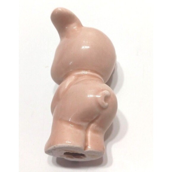 Porcelain Pink Pig Figurine 2 Inch Vintage Collectible Big Eyes One Ear Up Happy - Picture 5 of 10